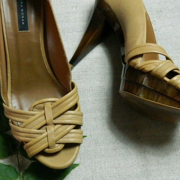 ZARA Heels Beige Tortoiseshell Peep Toe Platform Sexy Shoes Size 10 - Picture 4 of 10